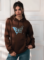 Exclusive Wuzann Brown Oversized Hoodie with Light Blue Butterfly print, Over sized Hoodie for Girls, Women, Printed hoodie Limited Edition