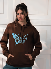 Exclusive Wuzann Brown Oversized Hoodie with Light Blue Butterfly print, Over sized Hoodie for Girls, Women, Printed hoodie Limited Edition