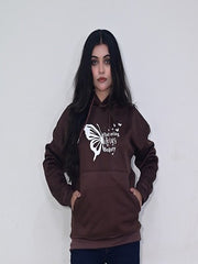 Glamorous Wuzaan Brown Oversized Hoodie with White Butterfly print, Printed Hoodie, Hoodie for Girls, Women Limited Edition