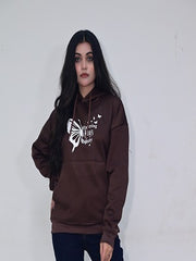 Glamorous Wuzaan Brown Oversized Hoodie with White Butterfly print, Printed Hoodie, Hoodie for Girls, Women Limited Edition