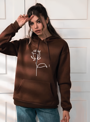 Exclusive Wuzaan Brown Hoodie with White Floral Print, Stylish Winter Hoodies for Girls & Women – Limited Edition