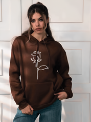 Exclusive Wuzaan Brown Hoodie with White Floral Print, Stylish Winter Hoodies for Girls & Women – Limited Edition