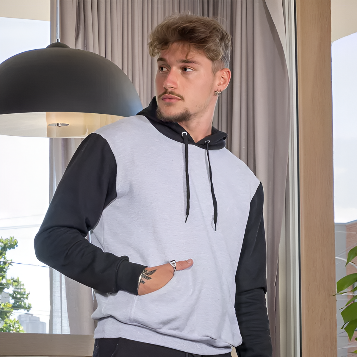 Wuzaan Light Grey Winter Hoodies for Men