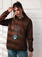 Glamorous Brown Oversized Hoodie with Light Blue “Hand and Paw” print, Over sized Hoodie for Girls, Women – Limited Edition