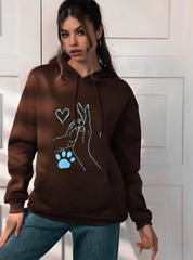 Glamorous Brown Oversized Hoodie with Light Blue “Hand and Paw” print, Over sized Hoodie for Girls, Women – Limited Edition