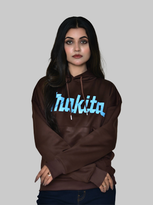 Glamorous Brown Oversized Hoodie with Light Blue “Thakita” print, Over sized Hoodie for Girls, Women Limited Edition