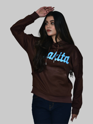 Glamorous Brown Oversized Hoodie with Light Blue “Thakita” print, Over sized Hoodie for Girls, Women Limited Edition