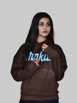 Glamorous Brown Oversized Hoodie with Light Blue “Thakita” print, Over sized Hoodie for Girls, Women Limited Edition